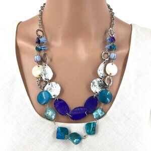 Ruby Rd Necklace Tier Style Silver tone Blue Beaded Adjustable Length